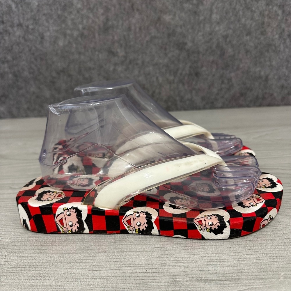 Vintage Betty Boop Flip Flops Sandals Womens Size 10 Red Black Checkered Pattern